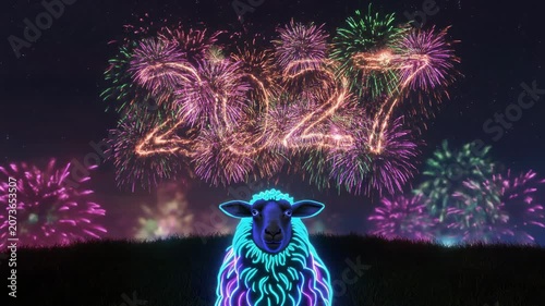 Neon Glowing Sheep New Year 2027 4K Generative AI