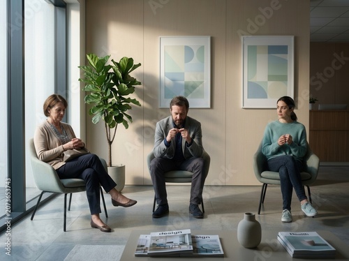 Waiting Room Patience Diverse Individuals Anticipating Appointments For Wellbeing Or Services