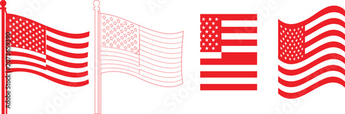 Set of american flag icons in different styles