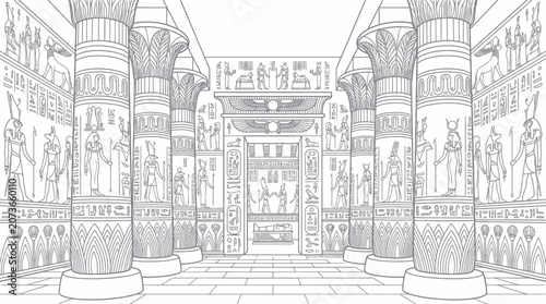 Obraz na płótnie Ancient Egyptian Temple Interior with Hieroglyphs and Columns