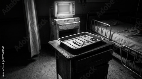 Vintage Surgical Tools And Hospital Room Ready For Procedure