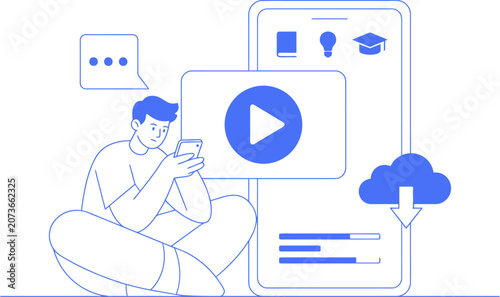 Digital learning and online education concept with person using smartphone for web banner social media banner business presentation marketing meterial.