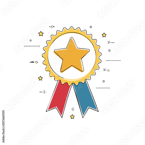 Flat illustration of award badge with star and ribbon