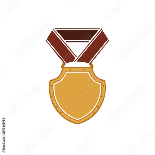 Gold Medal with Brown Ribbon Vector Illustration