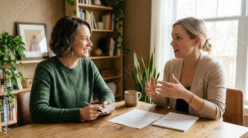 Two Women Collaborating Planning Together At A Table
