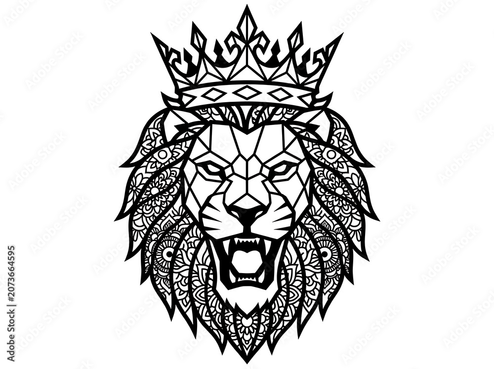 Fototapeta premium Black lion head with crown icon
