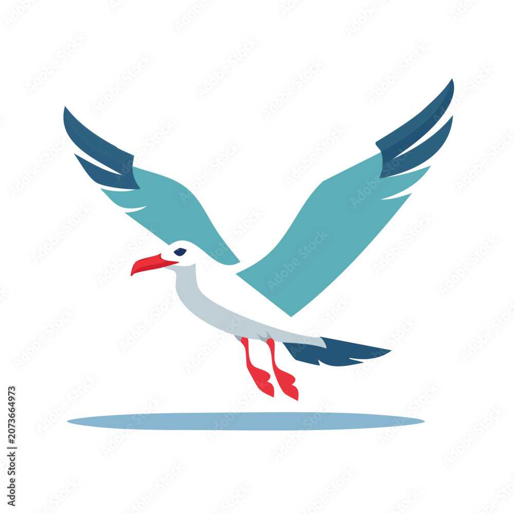Obraz premium Flat illustration of a seagull in flight