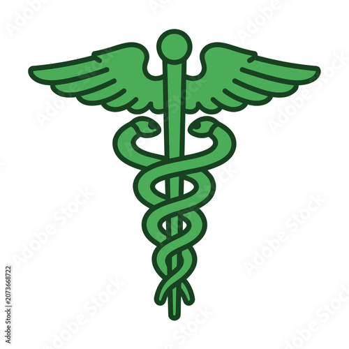Green Caduceus Medical Symbol Vector