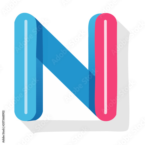 Stylized Letter N in Blue and Pink with Shadow