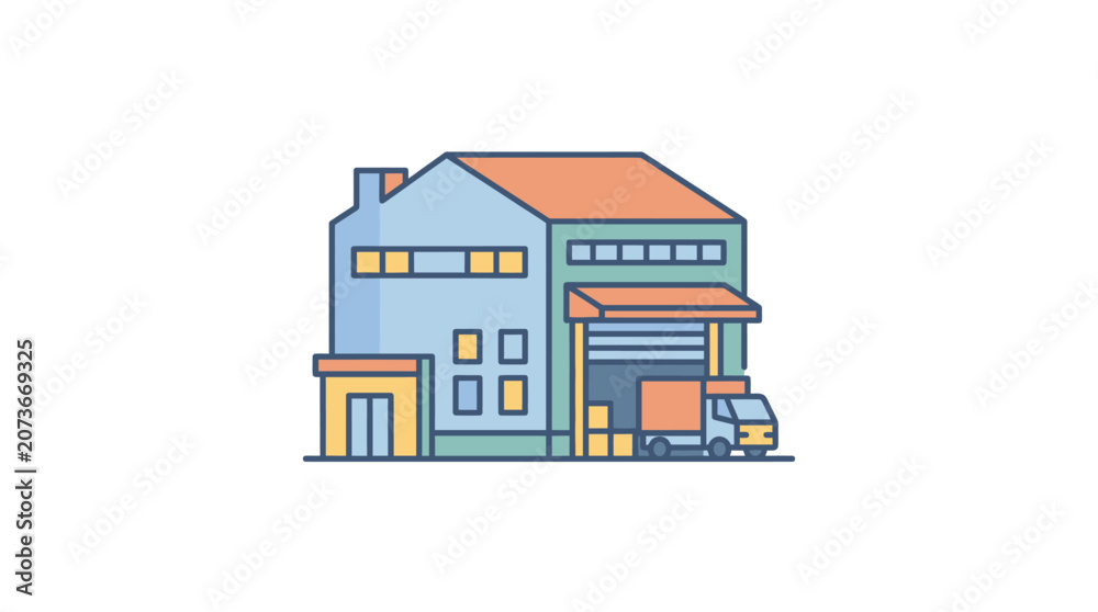 Fototapeta premium House with garage and delivery truck.