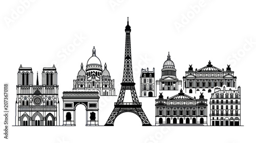 Quadro su tela Parisian Skyline Silhouette: Iconic Landmarks in Black and White