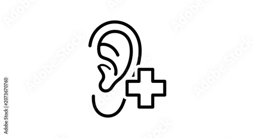 Hearing Aid Symbol: Ear with Plus Sign Icon, Medical Health Care Concept