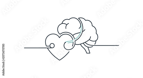Heart and Brain Connection: Love and Logic Intertwined, Abstract Line Art