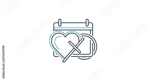 Heart Calendar Icon with Cross Mark, Health Appointment Canceled or Rejected Concept