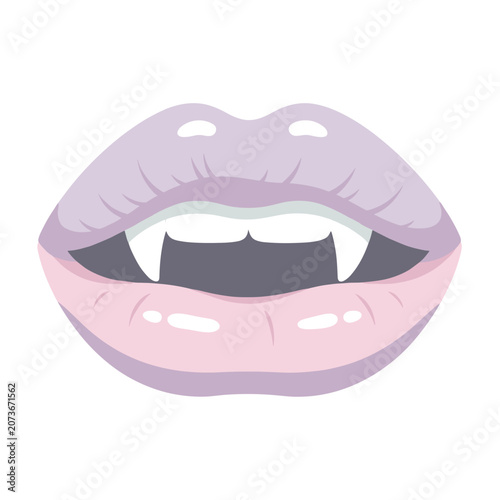 Pale Purple Vampire Lips with Sharp White Fangs