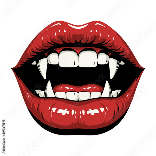 Detailed Realistic Red Vampire Lips and Teeth