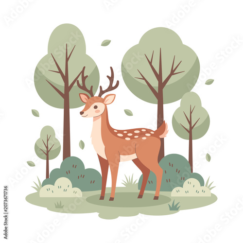 Spotted Fawn Standing in Forest Clearing