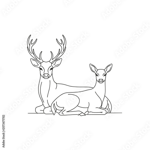 Minimalist Line Drawing of Two Deer Resting