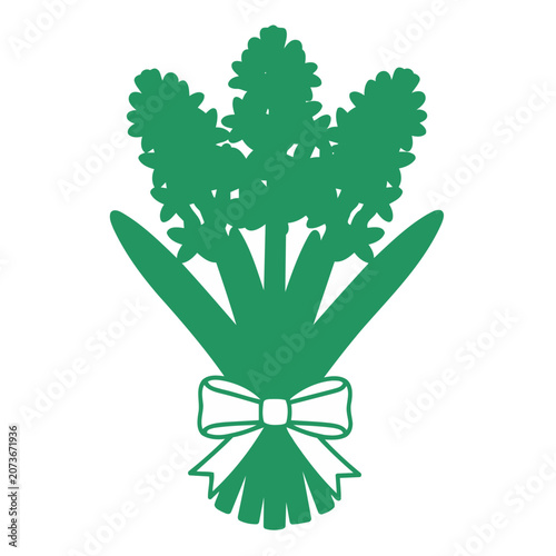 Green flower bouquet with white ribbon bow vector illustration