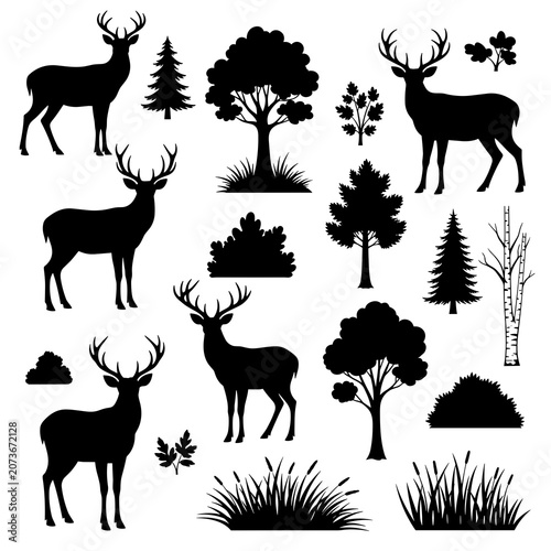 Sheet of Black Forest and Wildlife Silhouette Icons