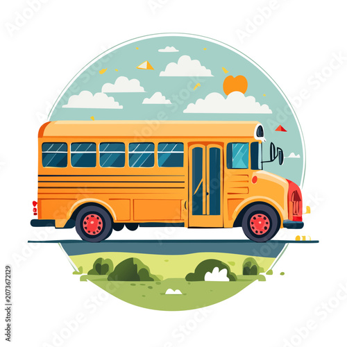 Yellow school bus flat vector illustration