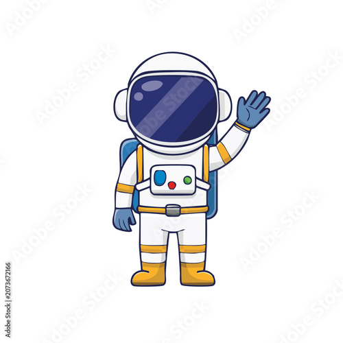 Cartoon astronaut in space suit waving