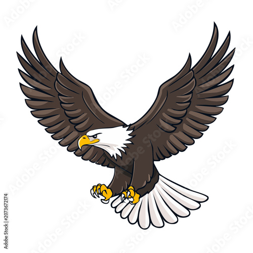 Cartoon Bald Eagle with Spread Wings
