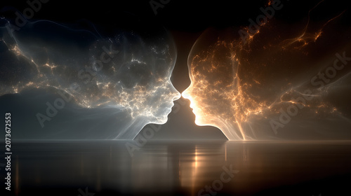 International Kissing Day Horizontal Gravity Sci-fi Poster, Approaching Silhouette Distorted Light Lens Effect Between, Strongest Heart Gravity Before Contact Graphic, Commercial Material For Sci-fi R