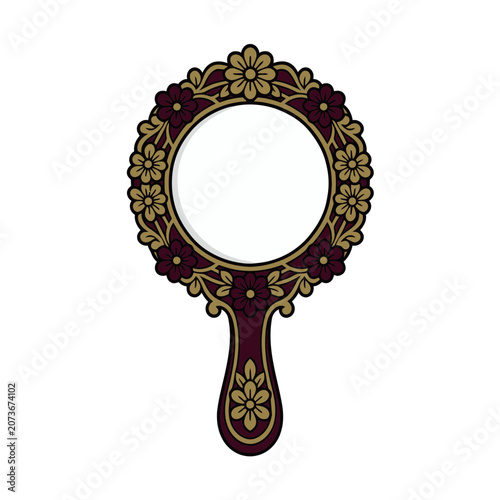 Vintage Hand Mirror with Floral Design