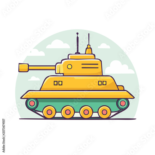 Yellow cartoon tank with green tracks side view