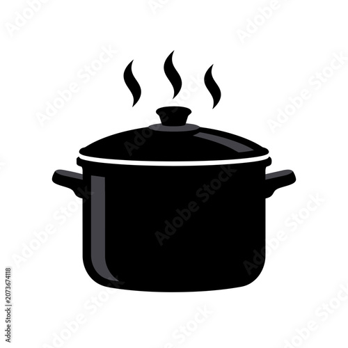 Black cooking pot with steam icon