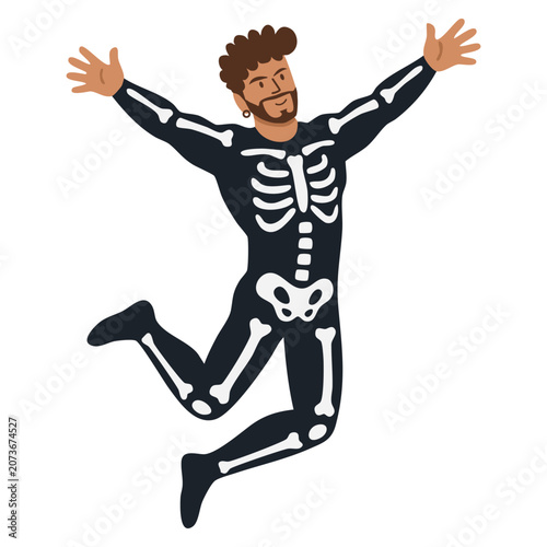 Canvastavla happy skeleton character jumping celebrating during fun halloween night