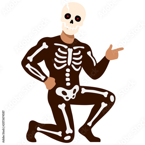 Tableau sur toile happy skeleton character jumping celebrating during fun halloween night