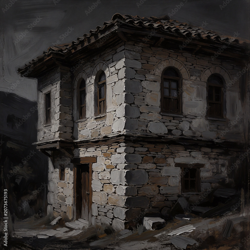 Fototapeta premium Old Stone House in a Dark, Moody Setting