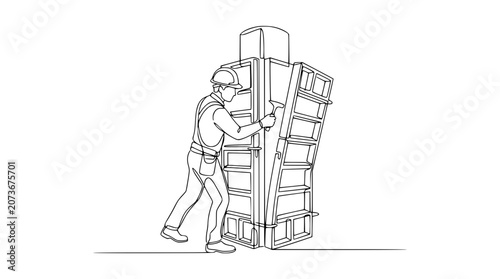 Tableau sur toile Construction worker assembling concrete formwork for column building