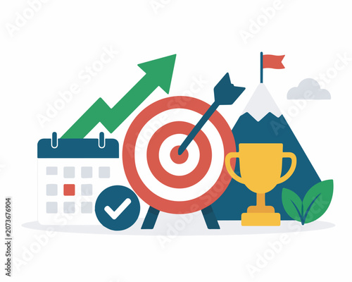 Business goal achievement and growth concept vector illustration.