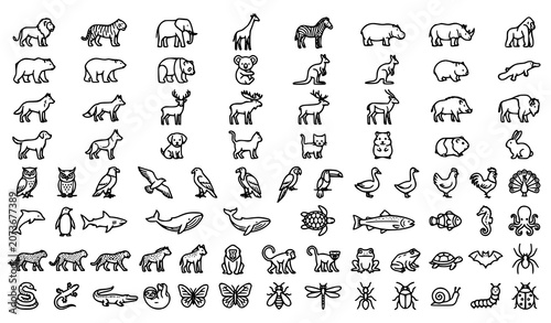 Canvas Print Animal Line Icon Set with Wildlife and Pet Outline Symbols Editable Stroke Vecto