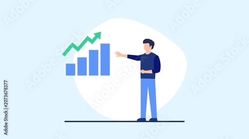 Businessman presenting business growth bar chart animation