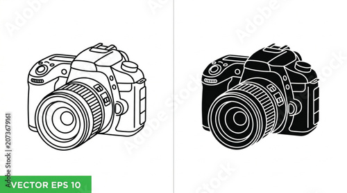 Cameras depicted as dual line art icons provide a clean graphic representation suitable for design projects requiring technical photography symbols.