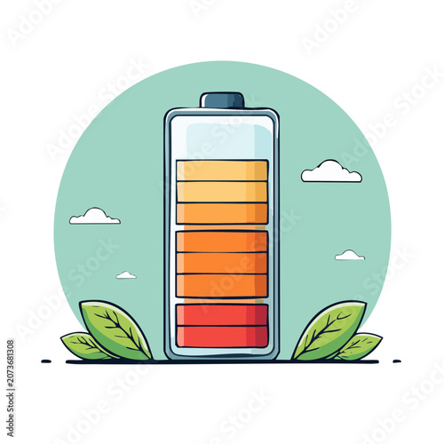 Flat illustration of battery charge indicator with color levels