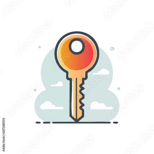 Flat vector icon of a key with cloud background