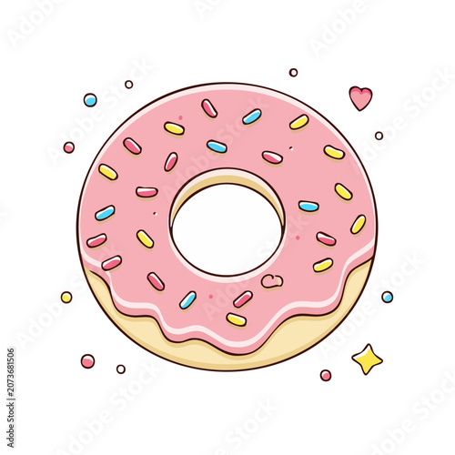 Pink Donut with Sprinkles Flat Vector Illustration