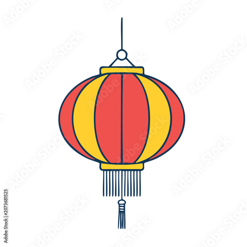 Red and Yellow Paper Lantern with Tassel Illustration
