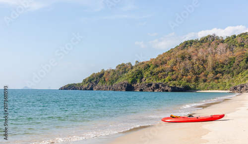 Koh Tarutao, Thailand. Kayak on a tropical beach. Andaman Sea marine national park.