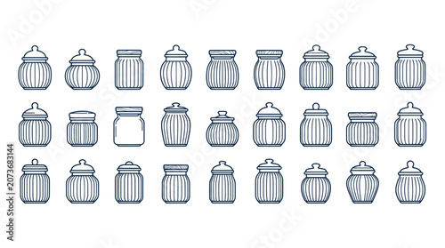 Collection of Hand-Drawn Glass Jars and Containers