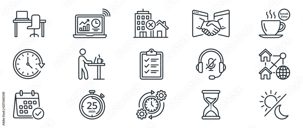 Fototapeta premium Business Productivity and Remote Work Line Icons for Time Management and Workflow