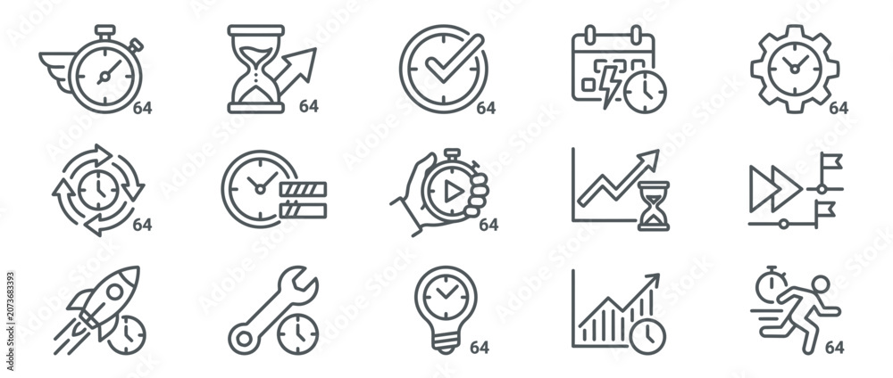 Fototapeta premium Business Time Management and Efficiency Line Icon Set for Productivity Tracking