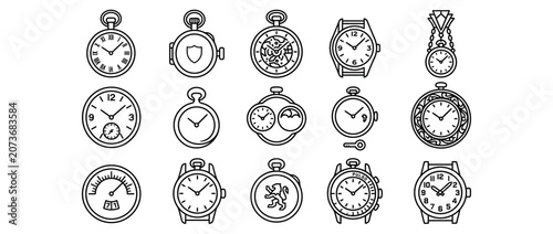Quadro su tela Collection of vintage pocket watches and classic mechanical wristwatch outline v