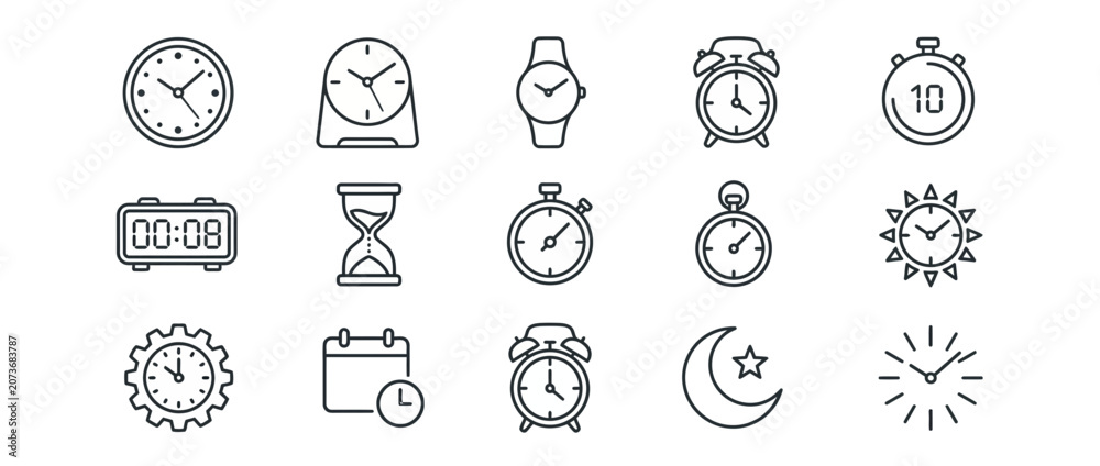 Fototapeta premium Modern Minimalist Time and Measurement Line Icon Set for Interface Design