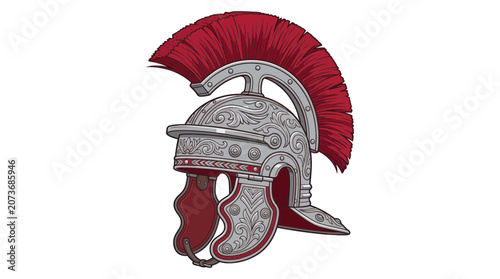 Bild auf Leinwand Roman Centurion Helmet Red Plume Ancient Warrior Armor Historical Symbol